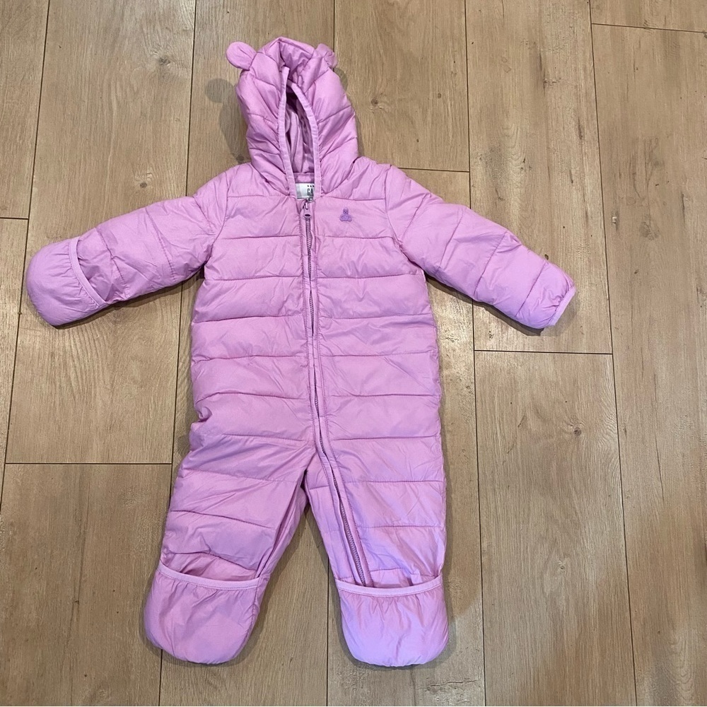 Baby GAP Primaloft bear one piece coat/snow suit 3/6m violet purple